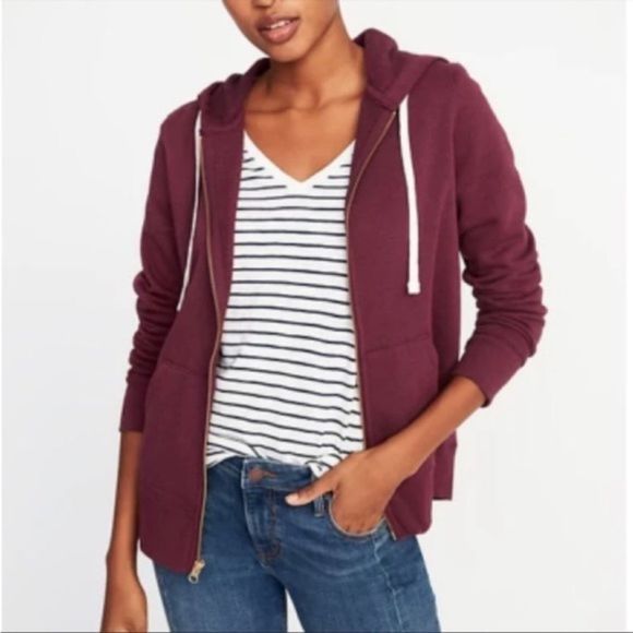 Old Navy Tops - OLD NAVY Womens Fleece Hoodie Sz M Medium Full Zip Maroon Burgundy Plum Heather